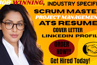 write a professional pmp, scrum master, or project manager resume, cover letter