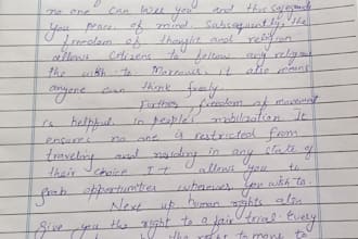 do handwrite of any documents, study notes, and letters in english and urdu