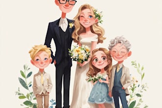 draw cute couple, wedding, family, group portrait