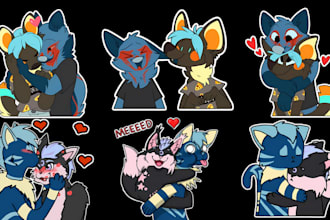 draw sets of furry nsfw stickers, discord stickers, furry art, telegram sticker