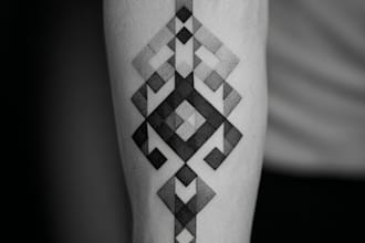 custom a geometric realism in black and grey tattoo design