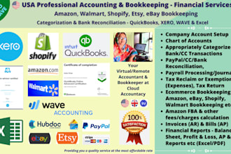 do USA bookkeeping, categorization, bank reconciliation, profit loss, tax, 1099
