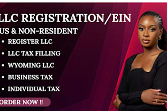 register wyoming, delaware or texas llc with ein and bank account set up