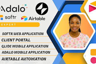 build client portal, apps with softr, adalo, glide, bubble, airtable, n8n zapier