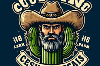 design high quality vintage cowboy cactus logo with t shirt design