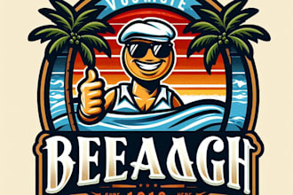 design high quality vintage beach logo with t shirt design