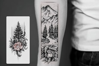 minimalist unique tattoo sketch, sleeve tattoo design