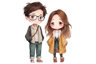draw cute couple chibi illustration
