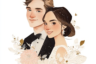 illustrate a vintage couple portrait