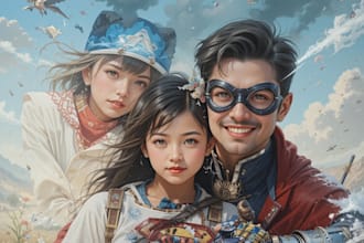 make a family superhero portraits for you