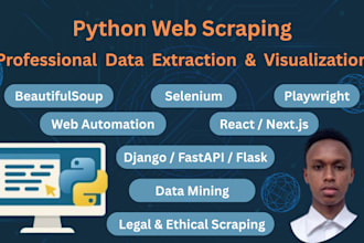 do python web scraper using beautifulsoup bs4, playwright, selenium, data mining