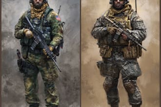 draw military themed character illustrations