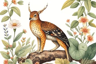 draw an animal and botanical illustration