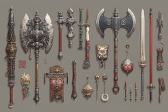 design creative concept art of weapons and items