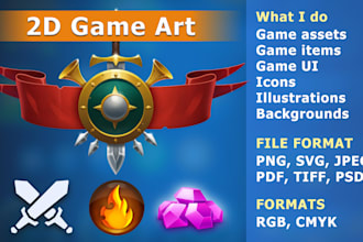 create hight quality 2d game art, props, icons, assets, achievements