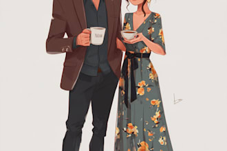 illustrate a romantic family couple portrait