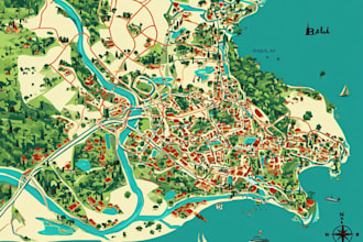 map illustration, fantasy map, vector and cartography map