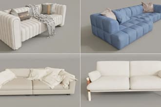 design and render a 3d photorealistic sofa
