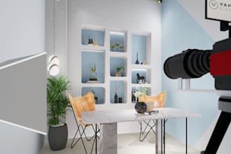 design a modern podcast studio and video production room