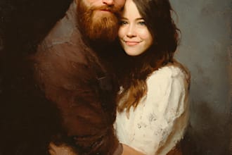draw flat minimalist wedding couple portrait from photo