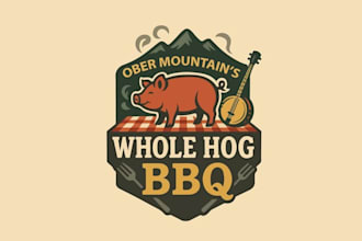 design greatest mountains whole hog BBQ logo