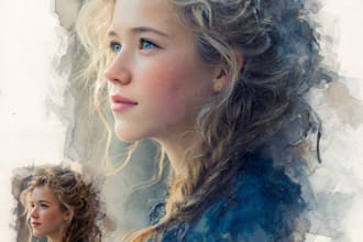 make a watercolor portrait in white background