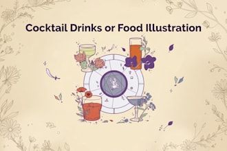 draw cocktail drinks or food illustration in artistic style