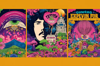 vintage retro style poster psychedelic illustration