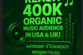 promote deezer beatport amazon music for organic growth to 400k usa, uk audience