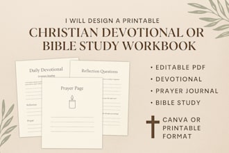 design a printable downloadable christian devotional or bible study workbook