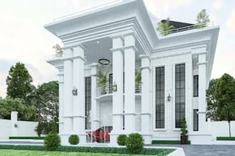 build up 3d mansion house,duplex home,exterior design,enscape render,landscape
