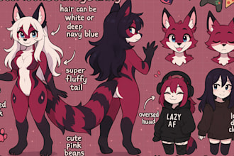 draw furry art, fursona, anthro, and original character in colourful anime style