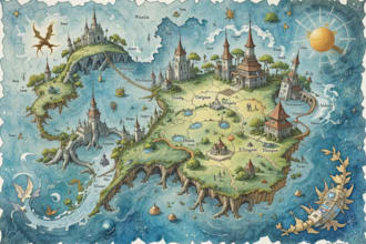 do a watercolor fantasy map or sourvenir map illustration