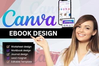 design canva ebook, workbook design, worksheet design, flyer design, magazine