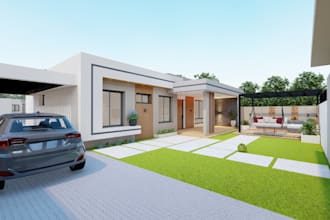 remodel modern classic house, backyard, open terrace,render house garden, garage