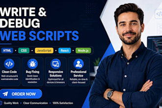 write and debug scripts in html css javascript react node js