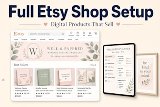 design etsy digital products, full etsy shop setup, etsy seo with etsy listing