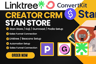 setup stan store koji linktree beacons convertkit podia gumroad for creators crm