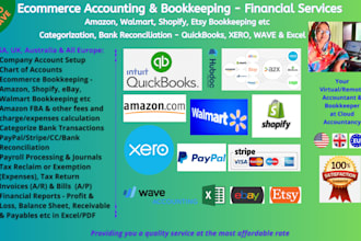 do ecom bookkeeping, amazon, categorize, bank reconcile, profit loss, tax