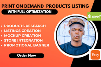 setup shopify pod, etsy products listing,etsy dropshipping etsy seo