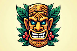 make awesome tiki mask logo with t shirt design