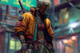 draw cyberpunk style character into city gaming