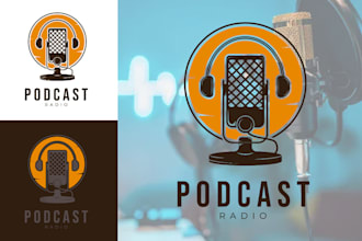 create modern podcast logo design for music studio radio entertainment