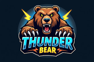 create trendy thunder bear logo with t shirt design