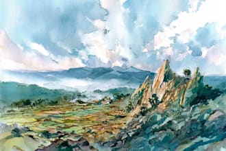 draw a watercolor landscape illustration