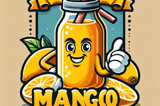 design high quality vintage mango juice logo with t shirt design