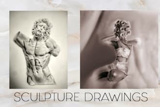 draw hyperrealistic sculpture studies in graphite 300 dpi print ready