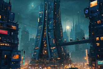 make a cyberpunk futuristic city art