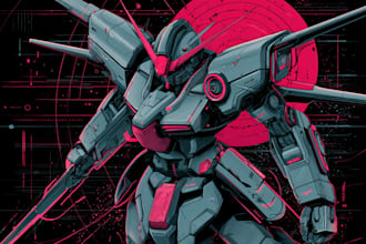 create apic mecha anime illustration for tshirt and merch