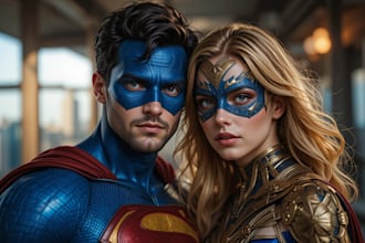 make watercolor super hero couple portrait